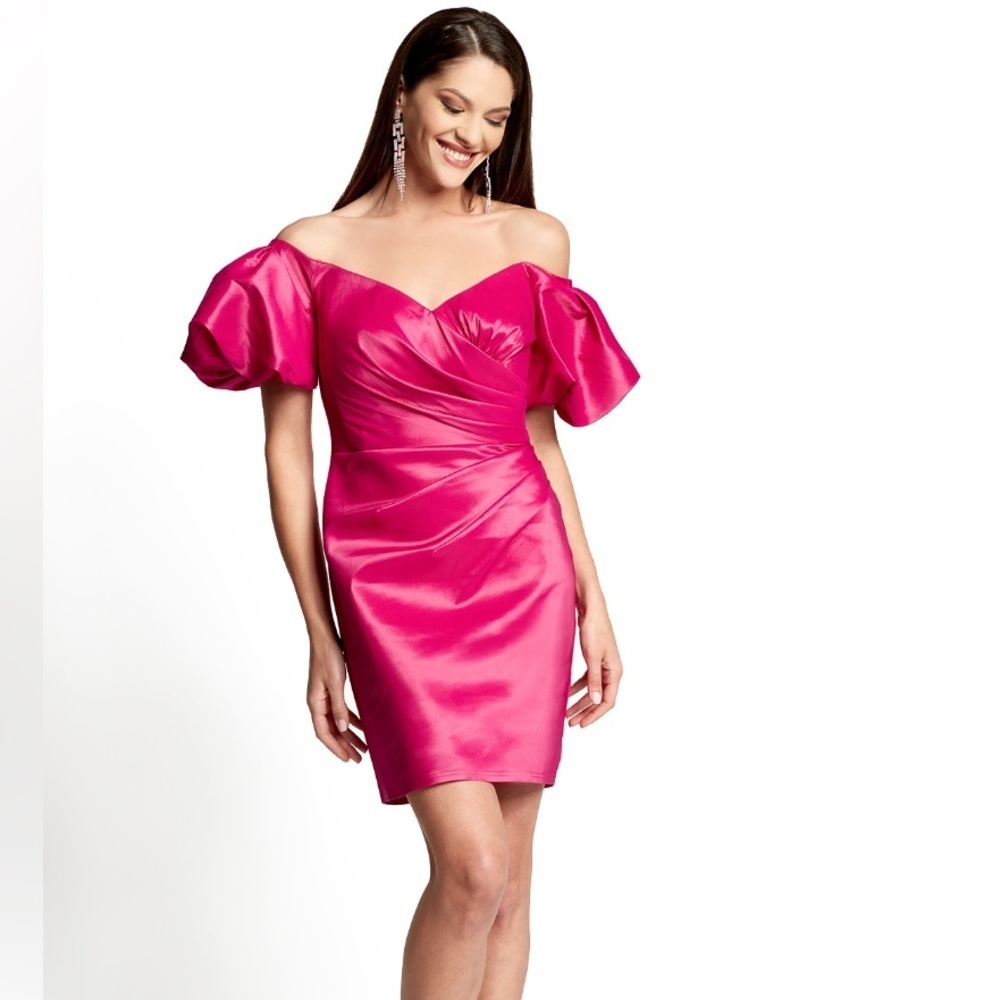 Tadashi Shoji Sho Sofie Off-shoulder Puff-sleeve Taffeta Dress New Size Medium